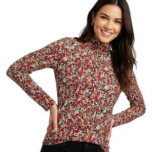 Tahari Floral Mesh Mock Neck Long Sleeve Blouse Stretchy Career Top Medium